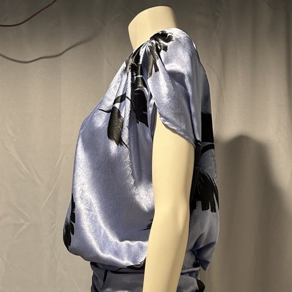 80s Cocoon Dress Lavender Black Hammered Satin Cocktail Party Sz Small - Picture 4 of 6